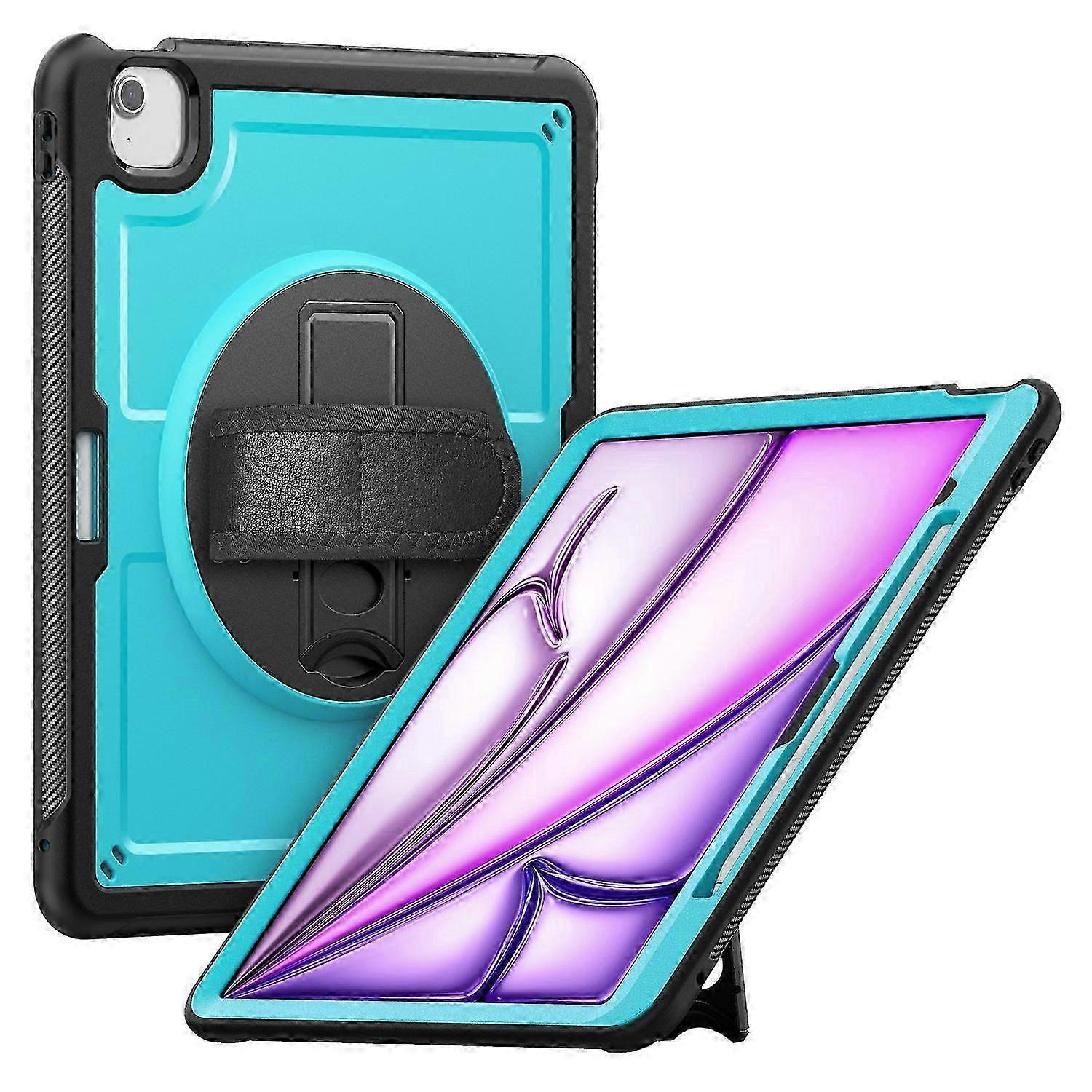 For iPad Air 13 (2025) M3 A3268/(2024) M2 Case Kickstand PC TPE Tablet Cover with Hand Strap