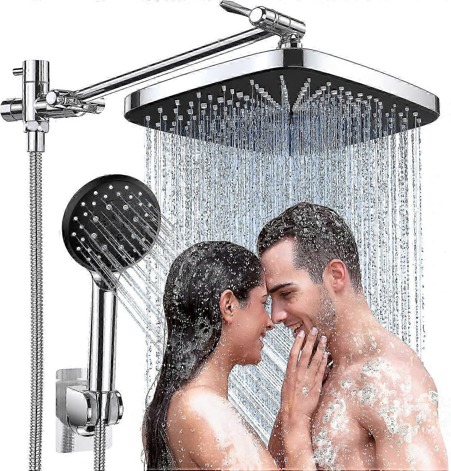 2025 Rain Shower Head with 5 Settings High Pressure Handheld Spray, Adjustable Extension Arm, Chrome Dual Shower Head Combo with 70 Hose.