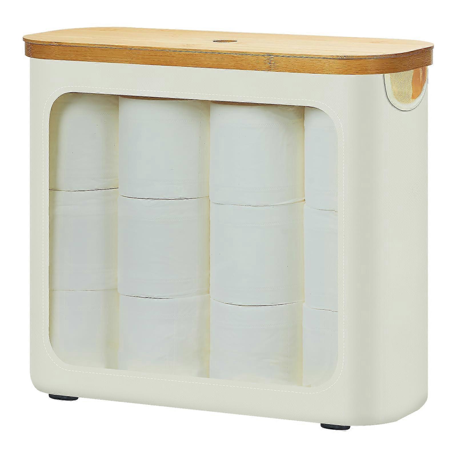 Toilet Paper Storage 28 L Capacity, Bamboo Lid And Handle, Holds 12 Rolls, Beige Bathroom Organiser