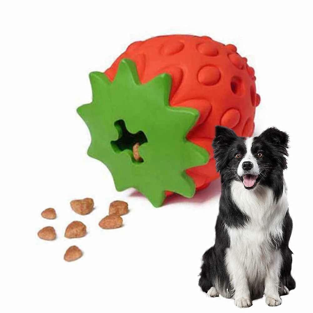 Strawberry Dog Puzzle Toys-Rubber Treat-Dispensing Chew Toy For Small, Large Breeds-Teeth Cleaning, IQ Training