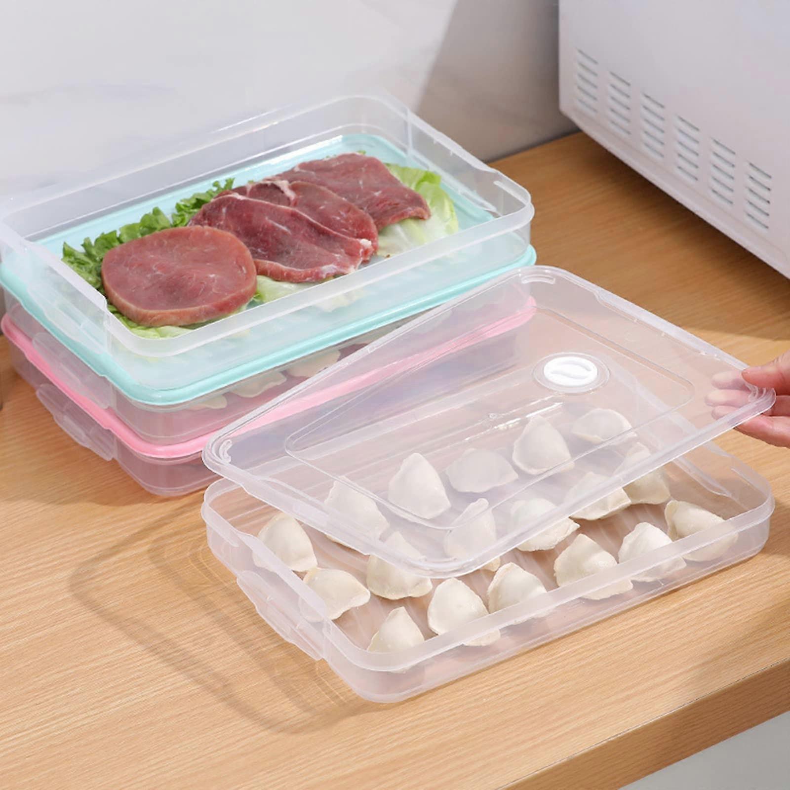 Fridge Dumpling Box Stackable Tray Kitchen Food Container, Plastic BPA-Free, 2-Quart Size