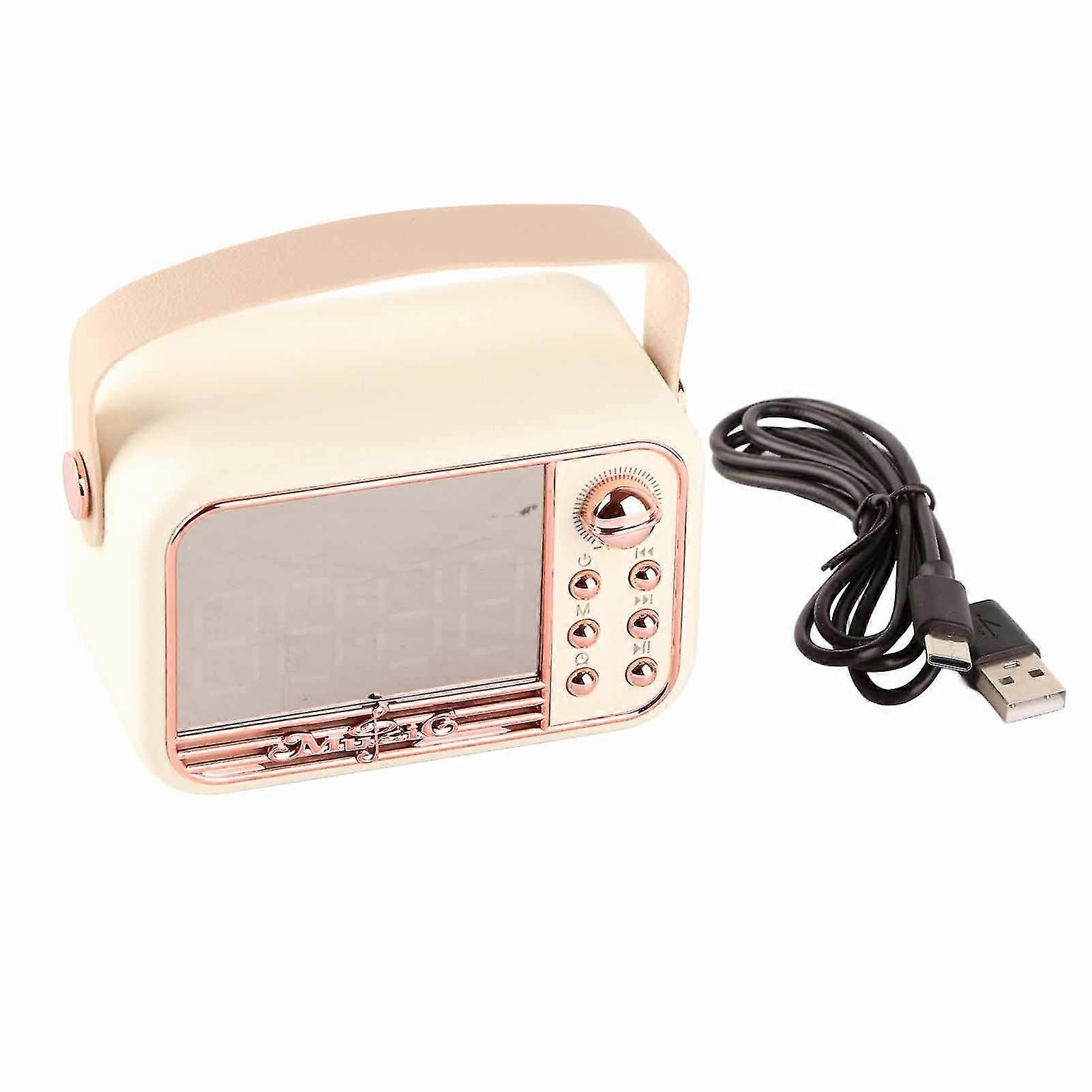 Portable Retro Bluetooth Speaker Mini Wireless Audio with Built-in Battery USB Charging Compact Design White Colour Ideal for Desktop or Travel Us