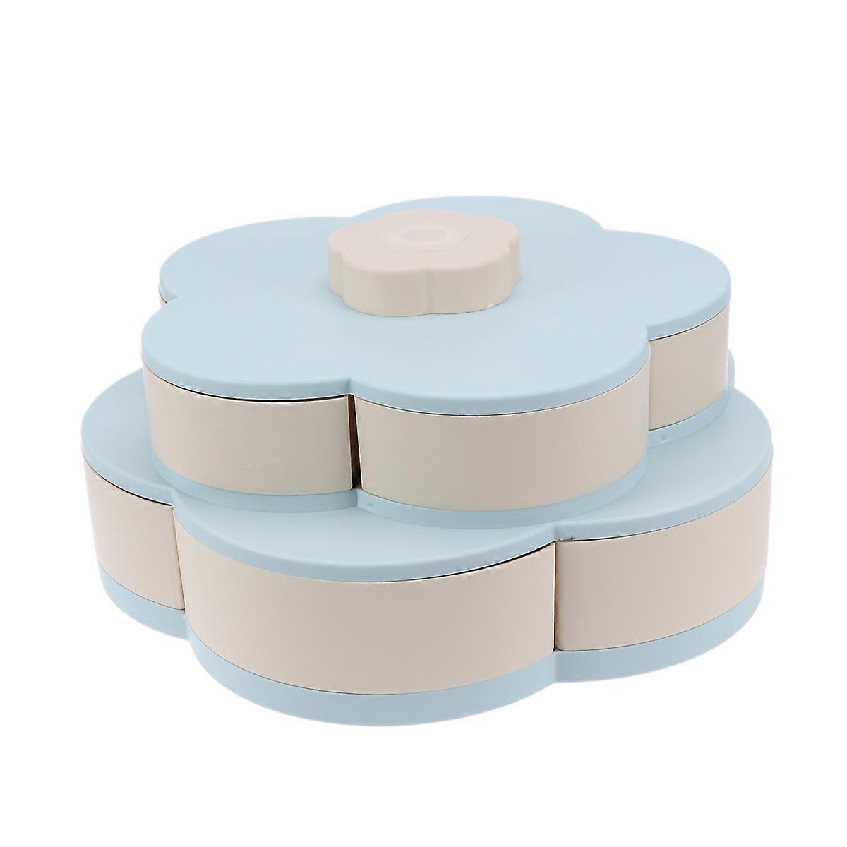 Blue Rotating Snack Serving Tray for Parties and Gatherings with Double Layers Fruit and Candy Storage