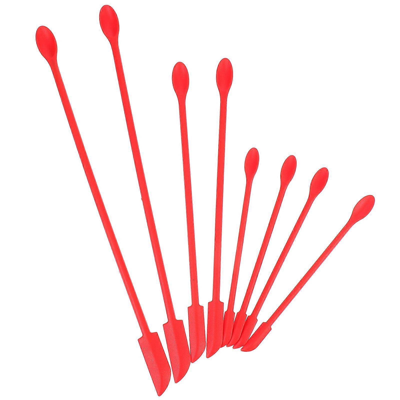 8 Pieces Red Silicone Makeup Spatula Set MultiSize Tools for Makeup and Jars