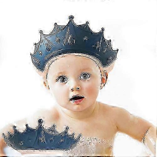 Adjustable Waterproof Shampoo Bath Cap for Kids, Crown Shape in Blue