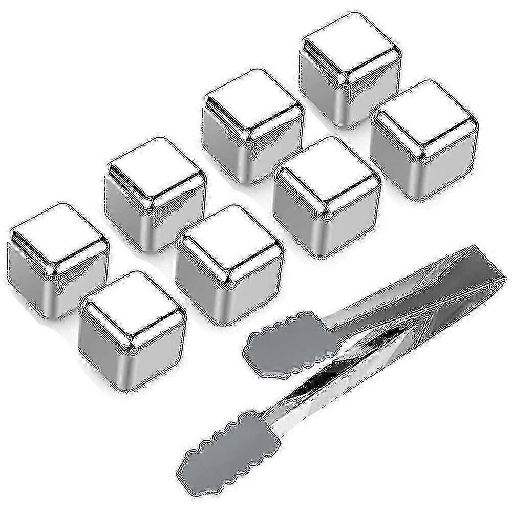 Cubetti di ghiaccio riutilizzabili in acciaio inossidabile per whisky e vino, pietre di raffreddamento in metallo Set di 8 con pinze e vassoio per congelatore, adatto a refrigeratore per birra - CHUN