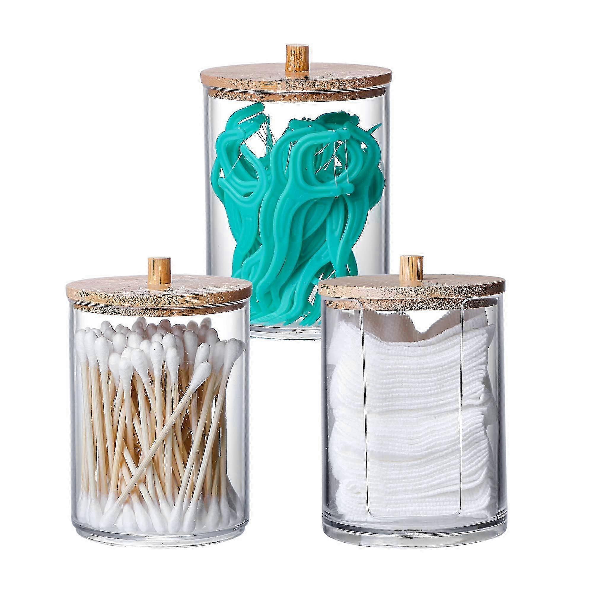 3-Piece Cotton Bud and Pad Storage Set with Bamboo Lids for Organizing Beauty Essentials