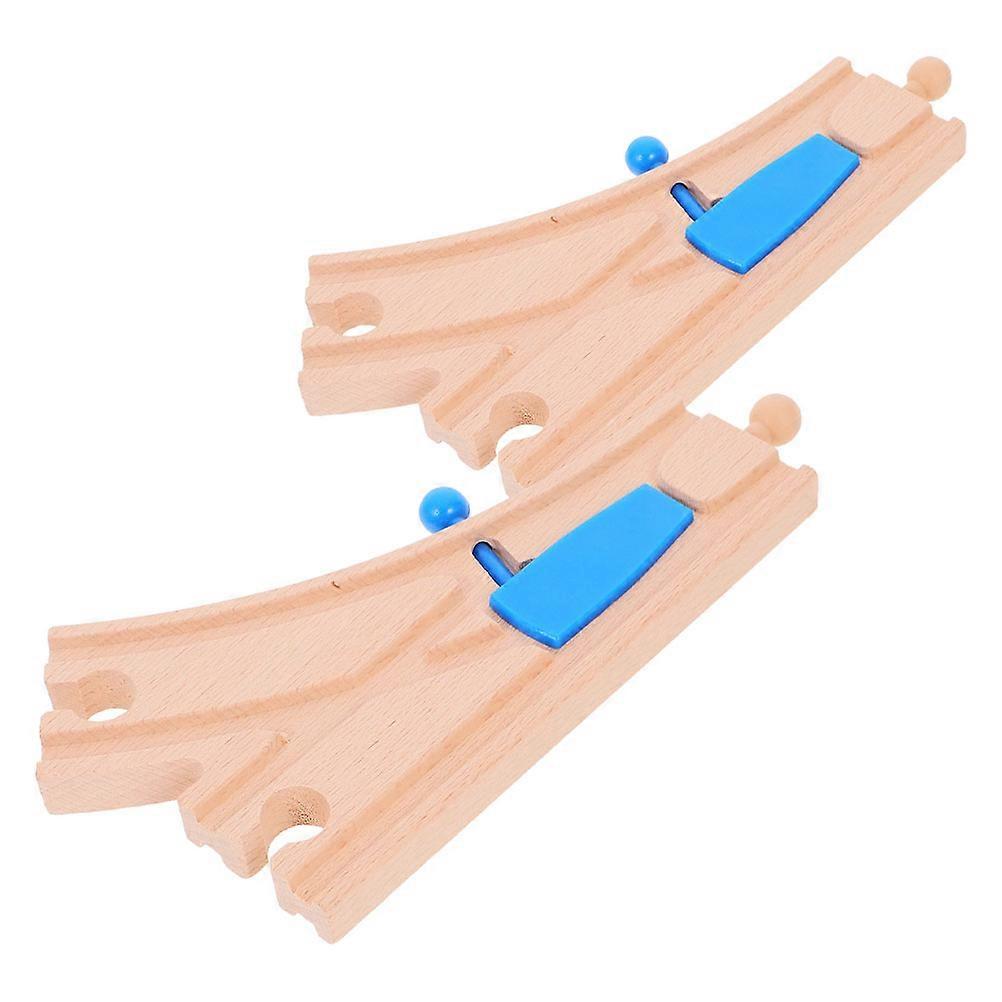Blue Wooden Train Track Connectors 2 Accessories Compatible with Major Brands to Develop Motor Skills and Spatial Awareness