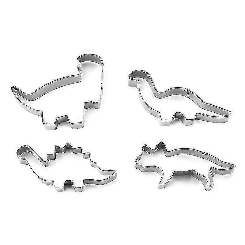 Dinosaur Biscuit Cake Gingerbread Baking Mold(4 Pcs, Silver)--