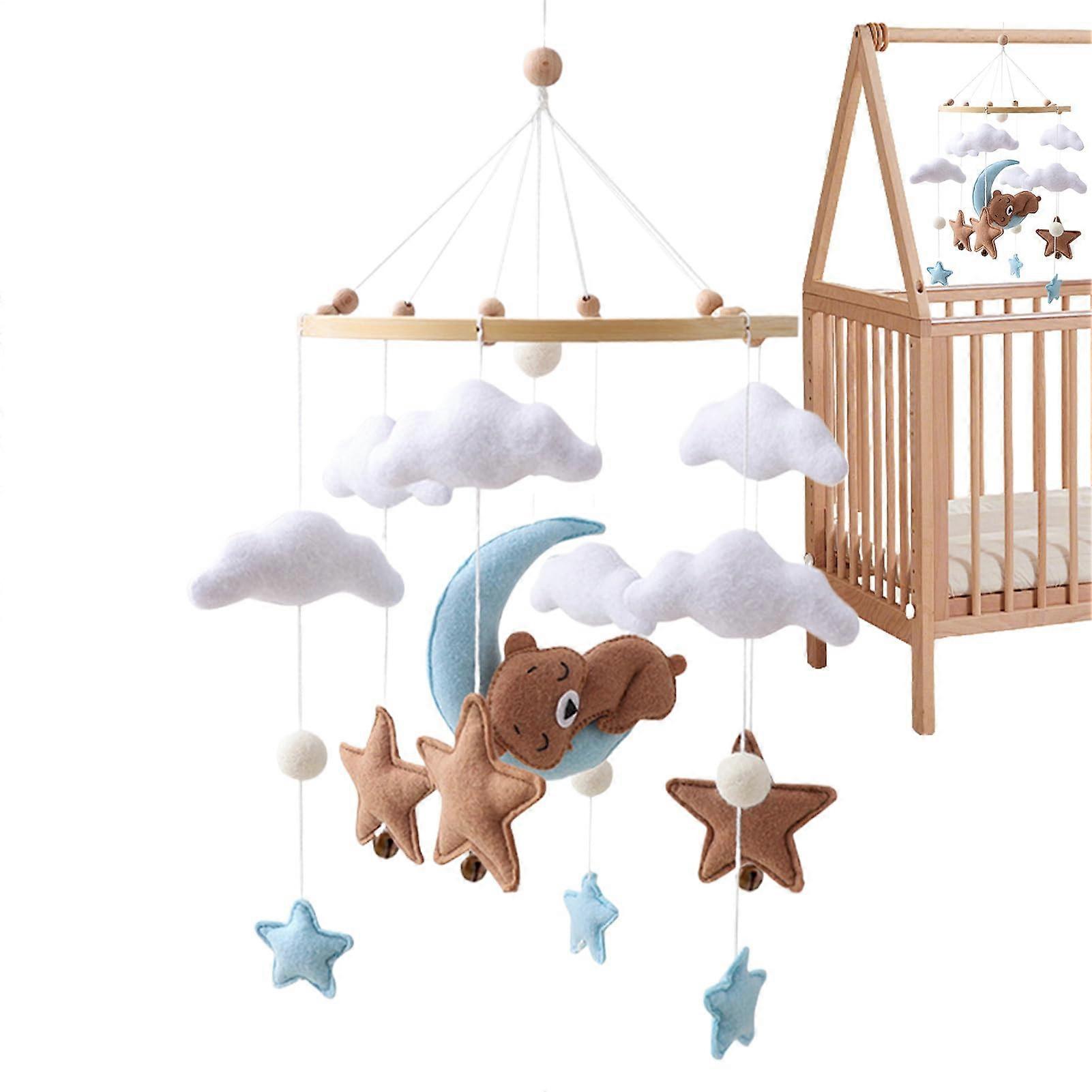 Bear Hanging Bassinet Mobile with Soft Felt Clouds and Stars, Gentle Nursery Toy