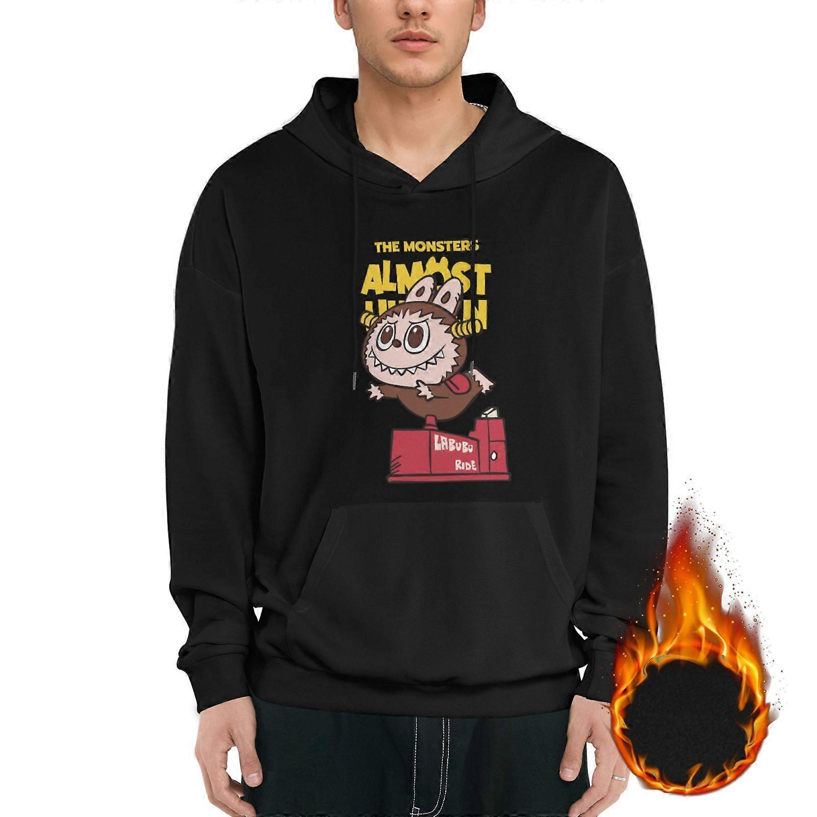 Labubu Ride on Red Machine with 'Almost Human' Print Men's Hoodie