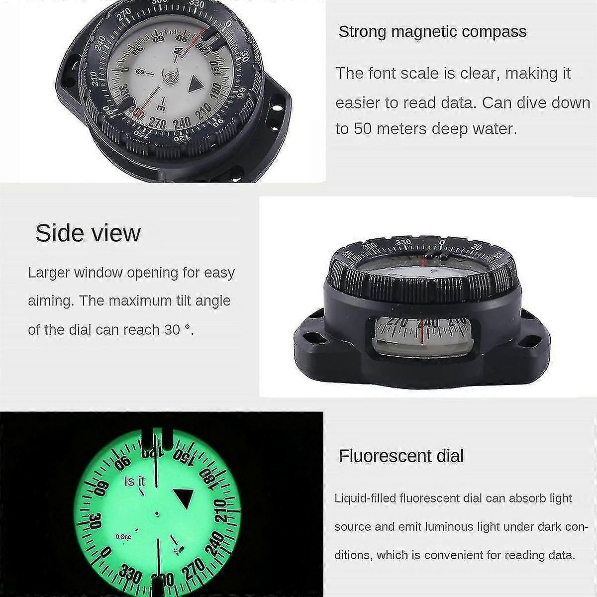 Diving compass, 8.2x6.2x3.5cm, waterproof up to 50 meters, luminous and adjustable