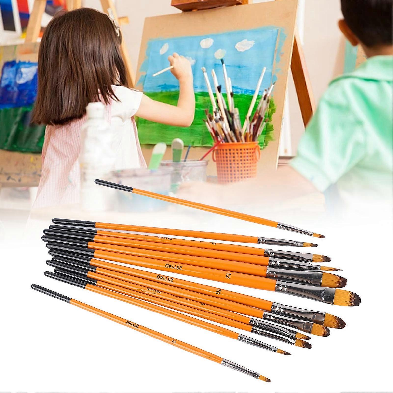 12Pcs Acrylic Paint Brushes Orange Handle Filbert Tip Set