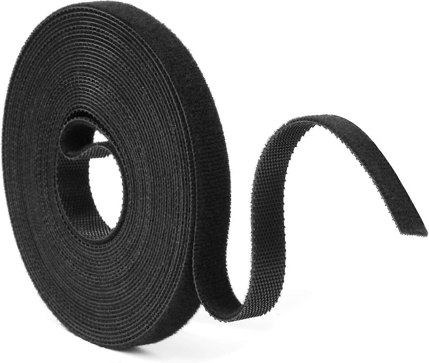 Hook and loop cable ties. 5m resealable hook and loop tape, black, 10mm wide.