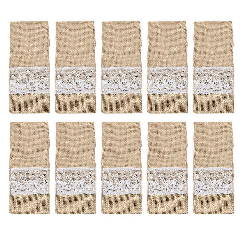 Lace Cutlery Holder Vintage Khaki Tableware Cover for Storage Use with Fine Craftsmanship 10pcs