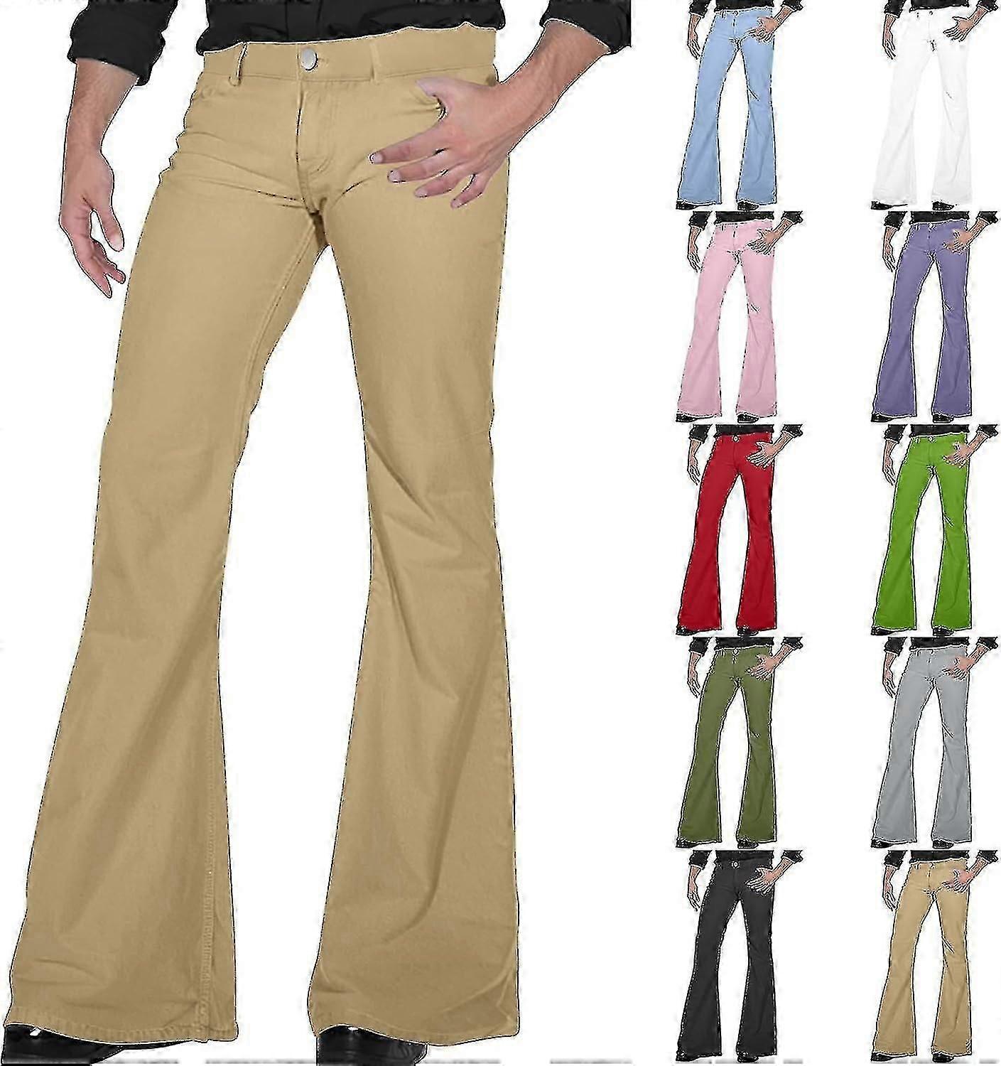 70s سروال ديسكو للرجال رجالي جرس أسفل الجينز السراويل 60s 70s بيل قيعان خمر الدنيم السراويل للرجال - KM