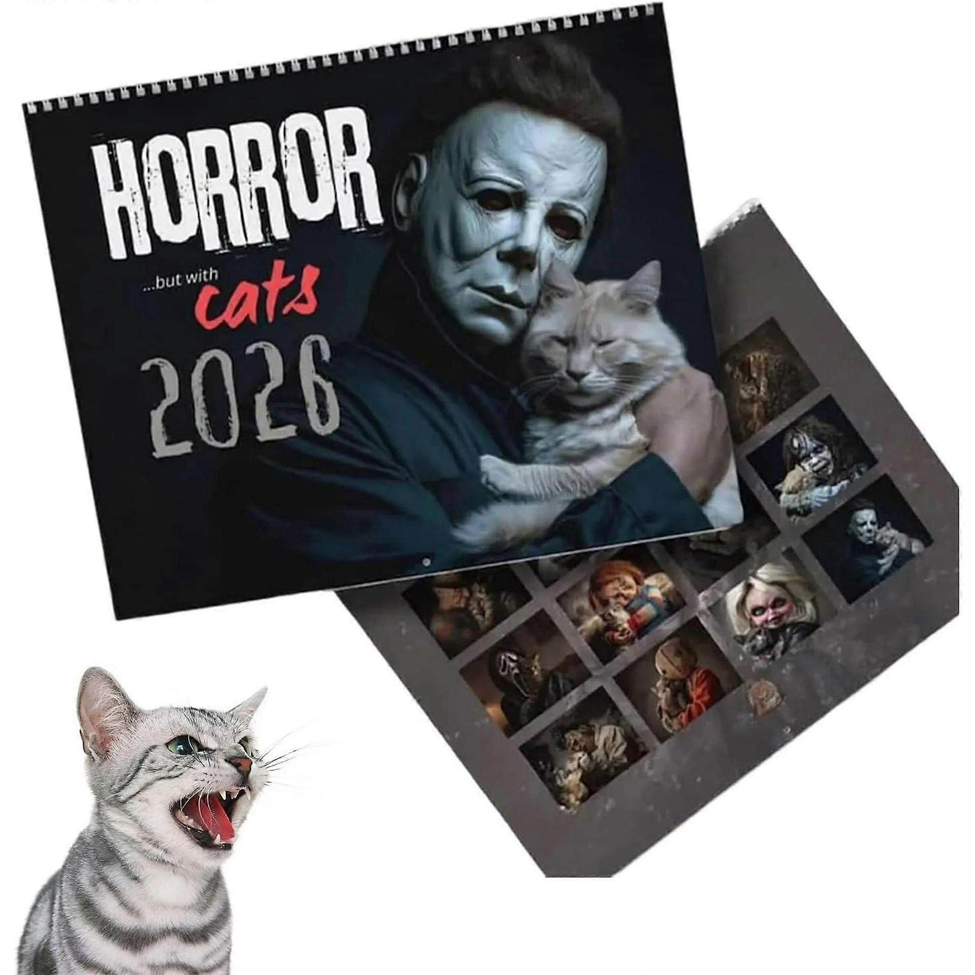 2026 Halloween Horror Movie Cats Wall Calendar, Halloween Gifts & Gothic Decor - Spooky Cat Art Calendar with 12 Unique Fear Theme Illustrations,Month