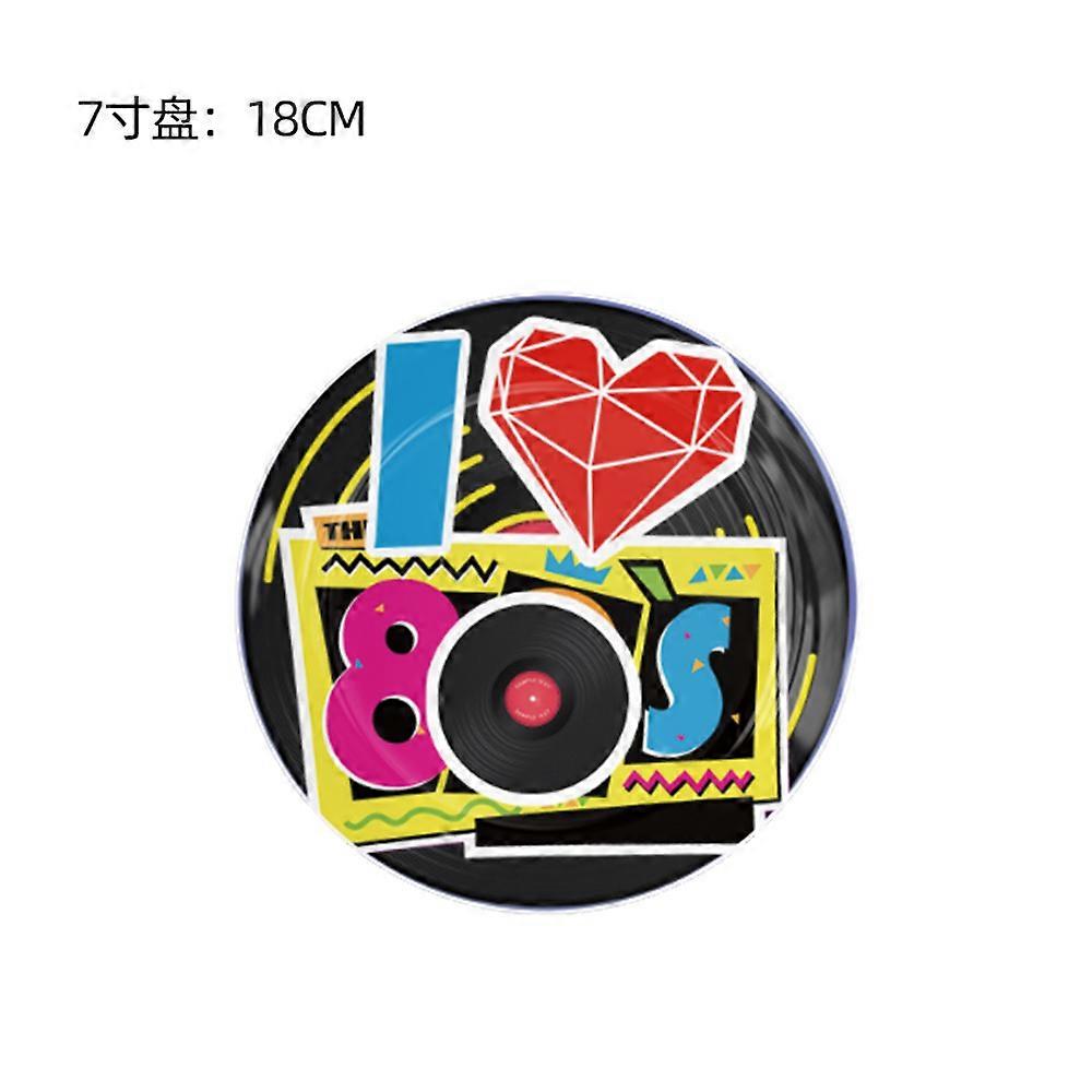 80s retro party tableware decorations, banners, paper cups, inserts, paper plates, tablecloths, tissues, retro party style