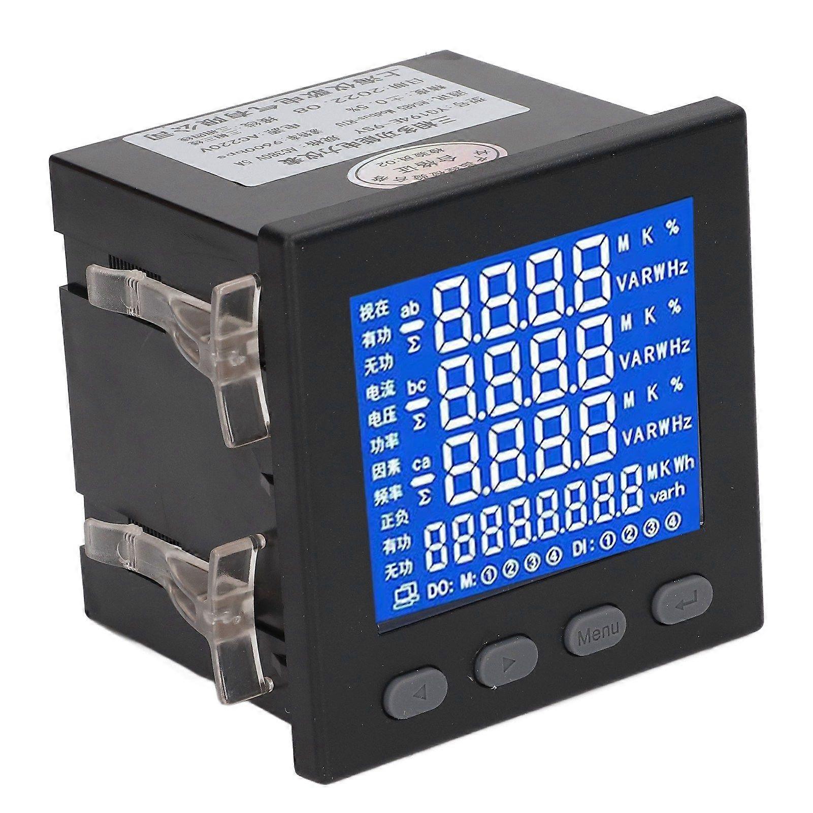 Black 3 Phase Electric Power Meter LCD Multifunctional Flame Retardant Housing Energy Meter AC220V