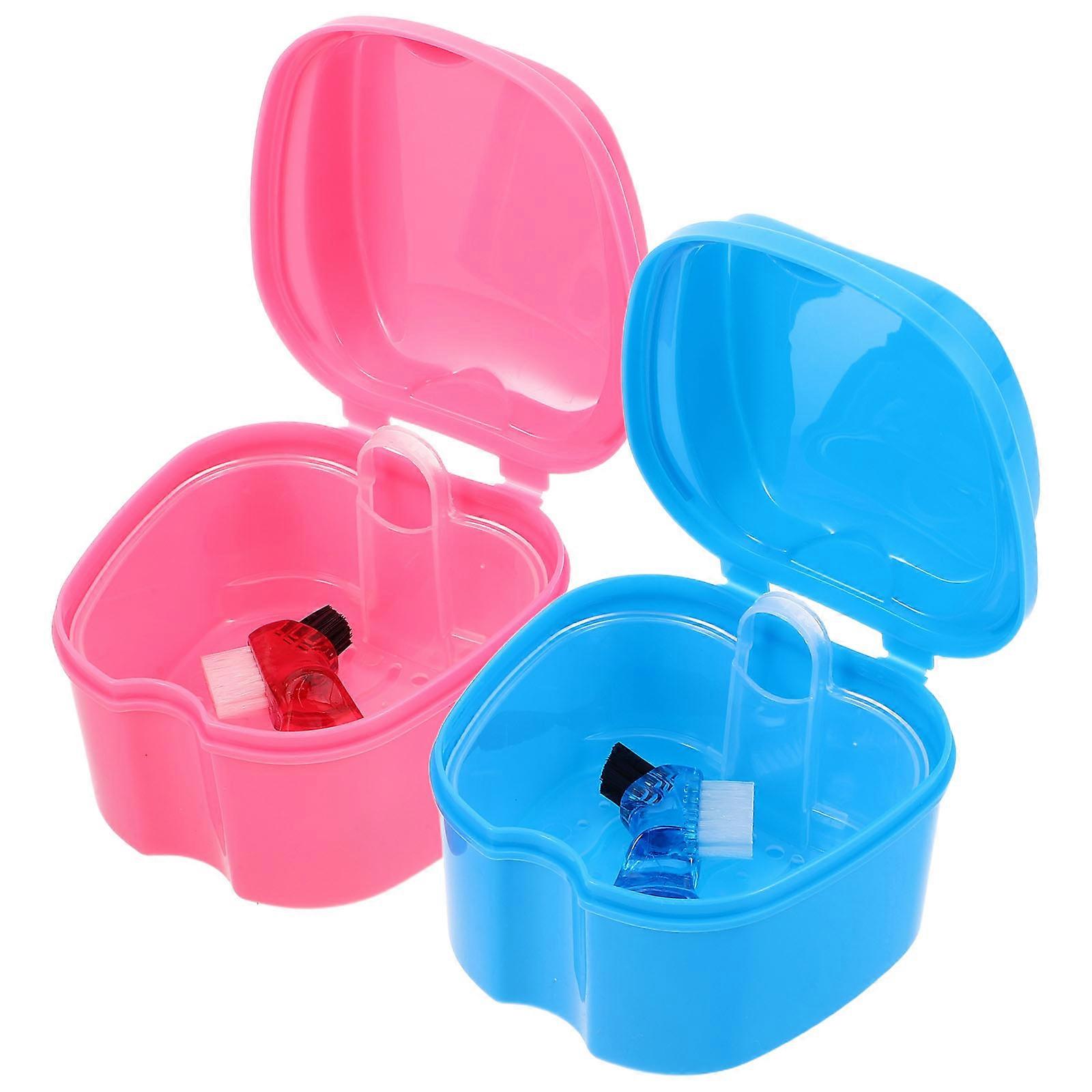 Denture Storage Box Dentures Brush for Adults Home Use Pp Material Designed for Cleaning 2 Sets