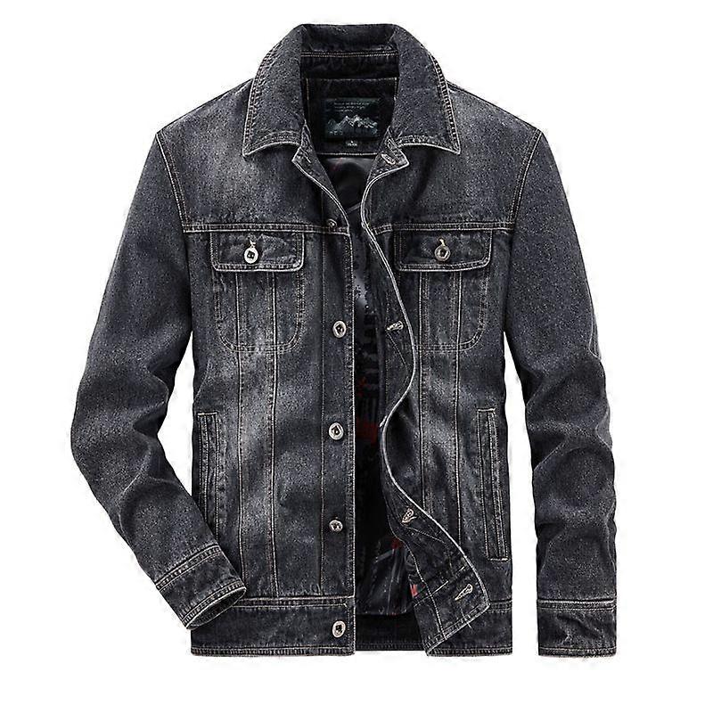 Men's Denim Black Washed Rivet Buckle Lapel Versatile Jacket 9028