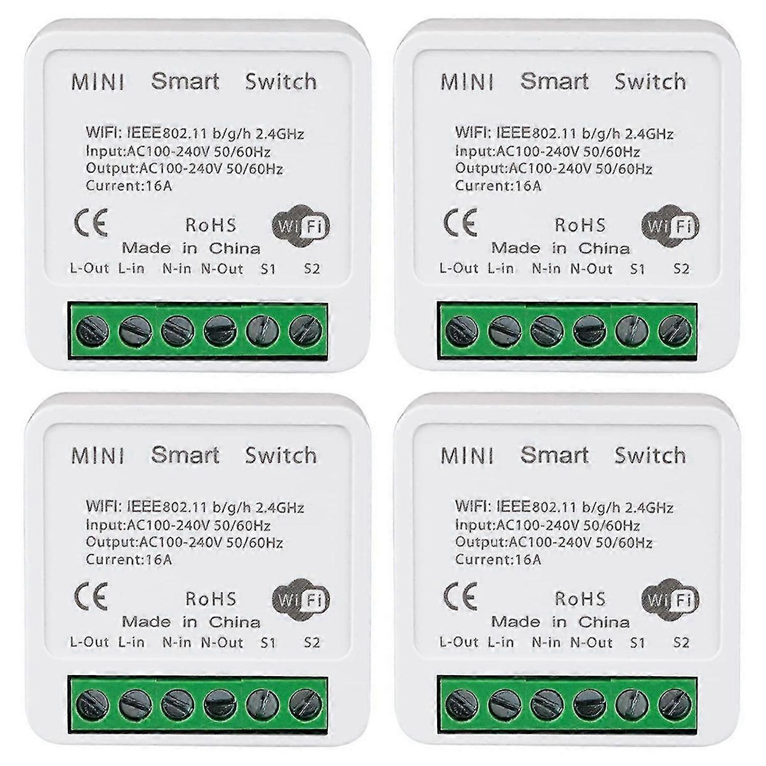 4PCS WiFi Smart Switch Light Switch, APP Remote Control, 2 Way 16A