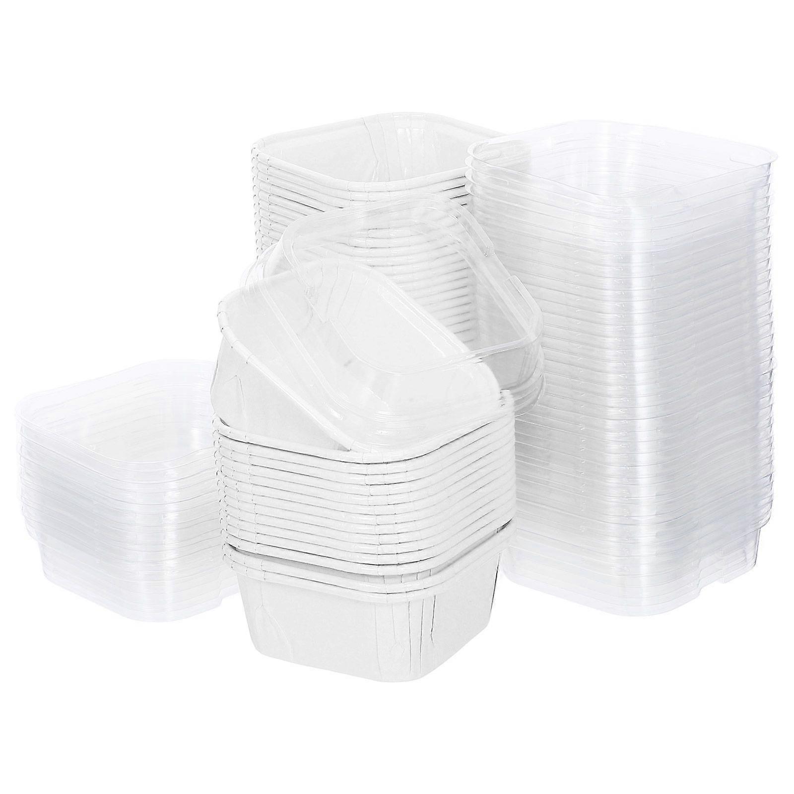 100PCS Cupcake Liners with Lids - Square Cupcake Muffin Liners Wrappers Disposable Muffin Baking Cups Mini Cake Pans Containers Holder Carriers for Ch