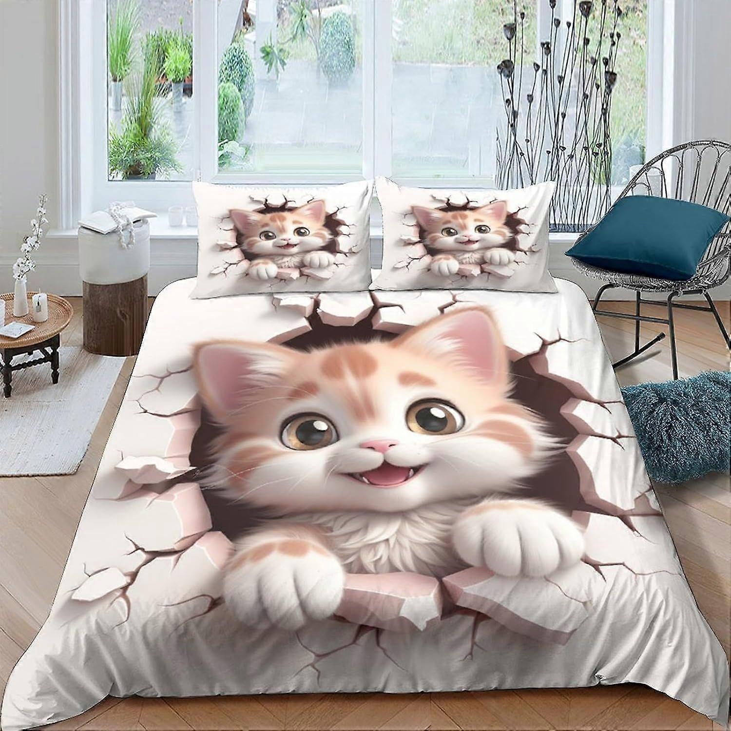i95 Cute Kitten Quilt Duvet Cover 3 Piece Set with Zipper Closure 3D Soft Bedding Bedding Sets Microfiber Bedding Double u95
