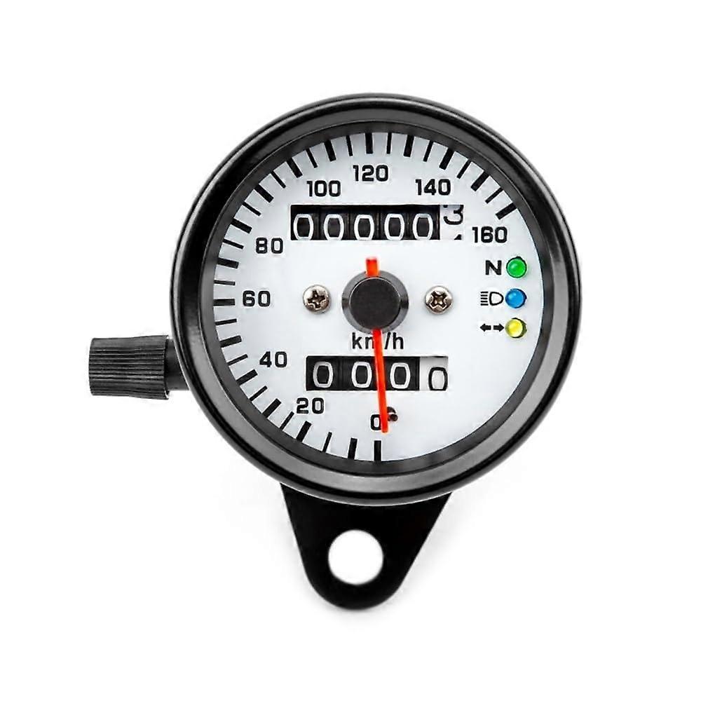 Dual Odometer Gauge 12V Motorcycle LED Tachometer, Universal Vintage Style, Black With White Background, Dual Mileage
