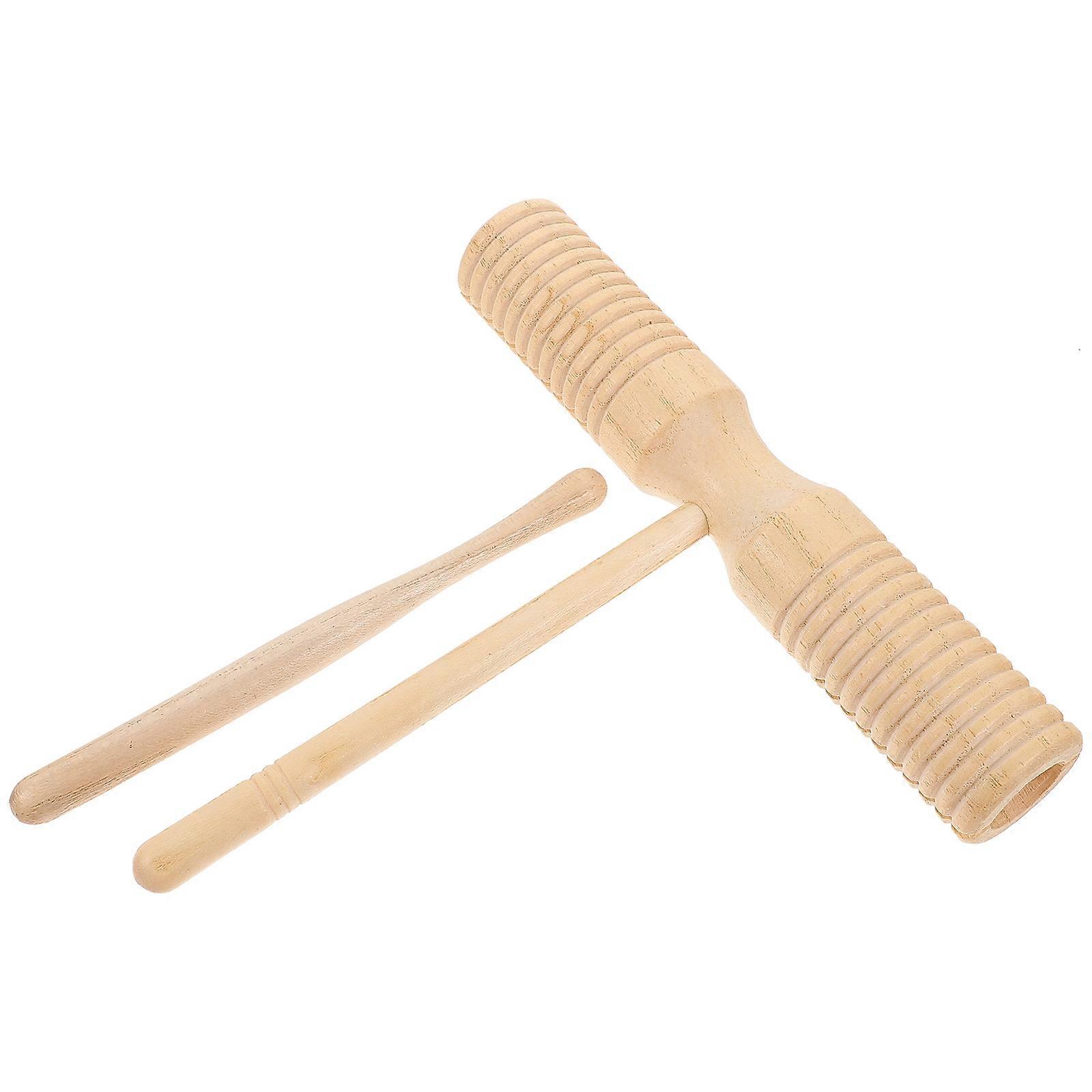 Guiro Percussion Instrument for Beginner Wood 4Sets with Stick Light Yellow