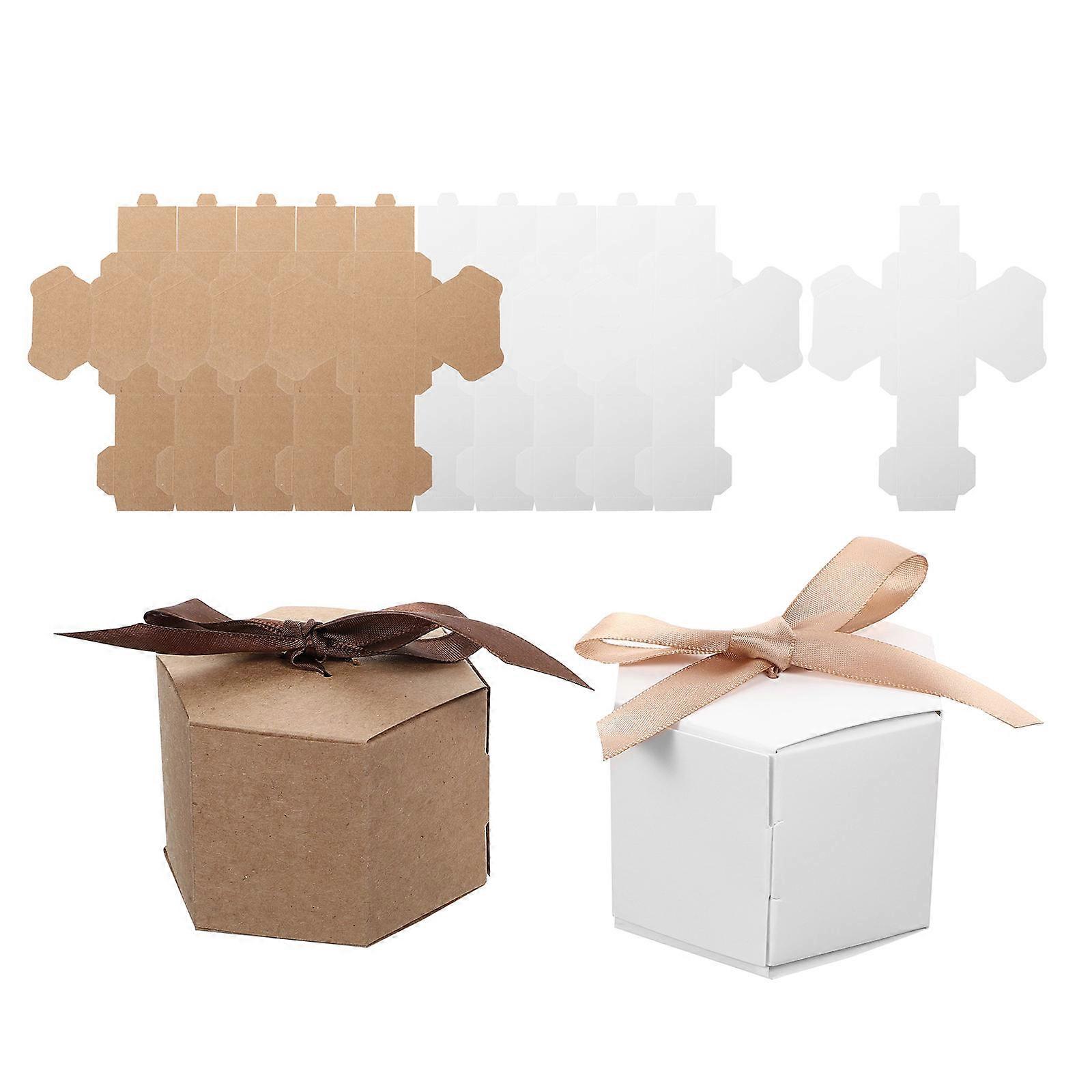 Assorted Color Paper Gift Box for Storing 20Pcs Hexahedron Candy Boxes with Ribbon