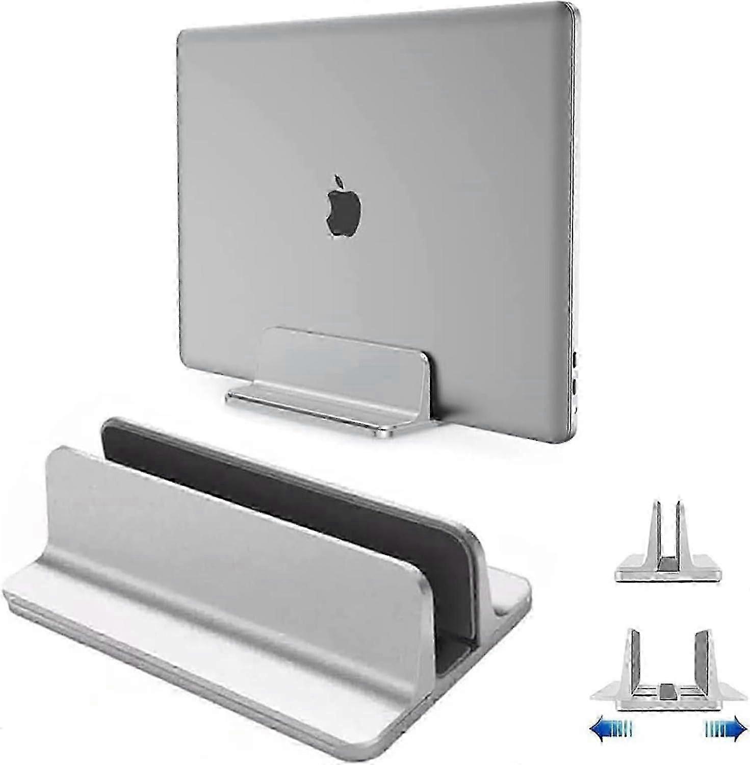 Vertical Laptop Stand with Adjustable Dock, Space-Saving Holder for Most 17.3" Notebooks, Stable & Secure Design, Silver