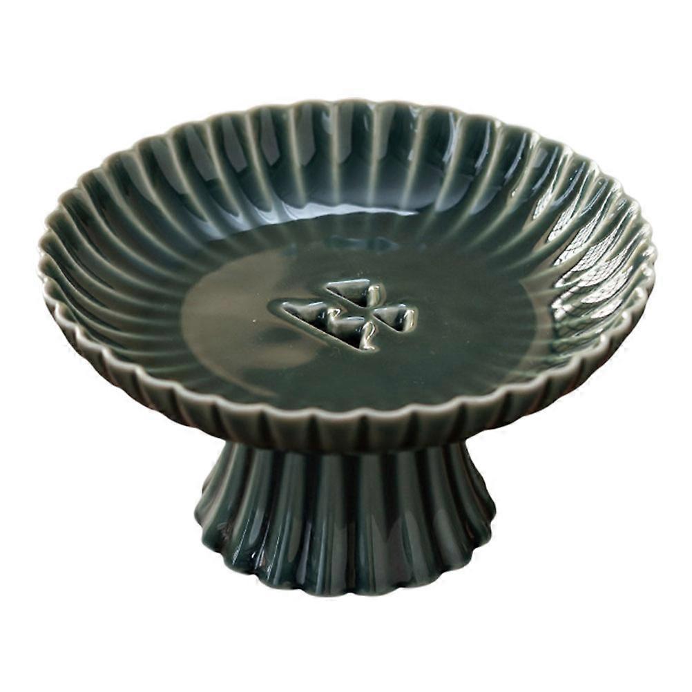 Ceramic Footed Bowl Dark Green Multi-Function Dessert Tray for Kitchen Use