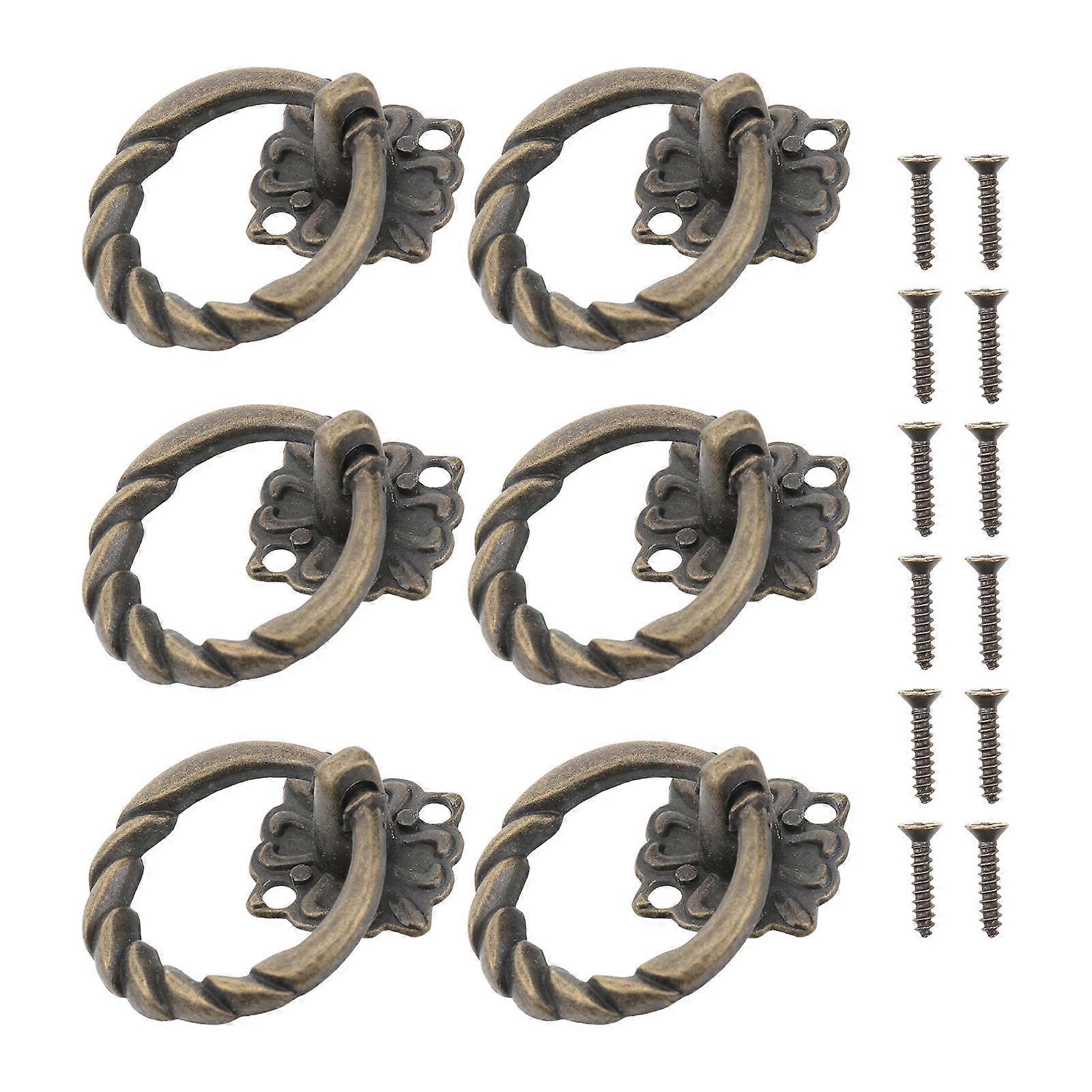 Kitchen Cabinet Handle Vintage Brass Door Pull Ring with 6Pcs Knobs
