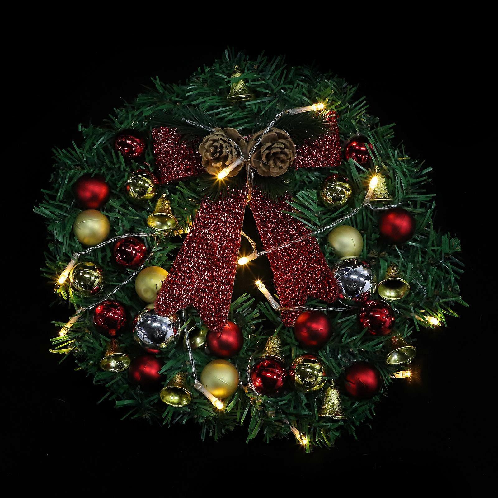 LED Lighting Garland Red Plastic Christmas Wreath for Xmas 2Pcs