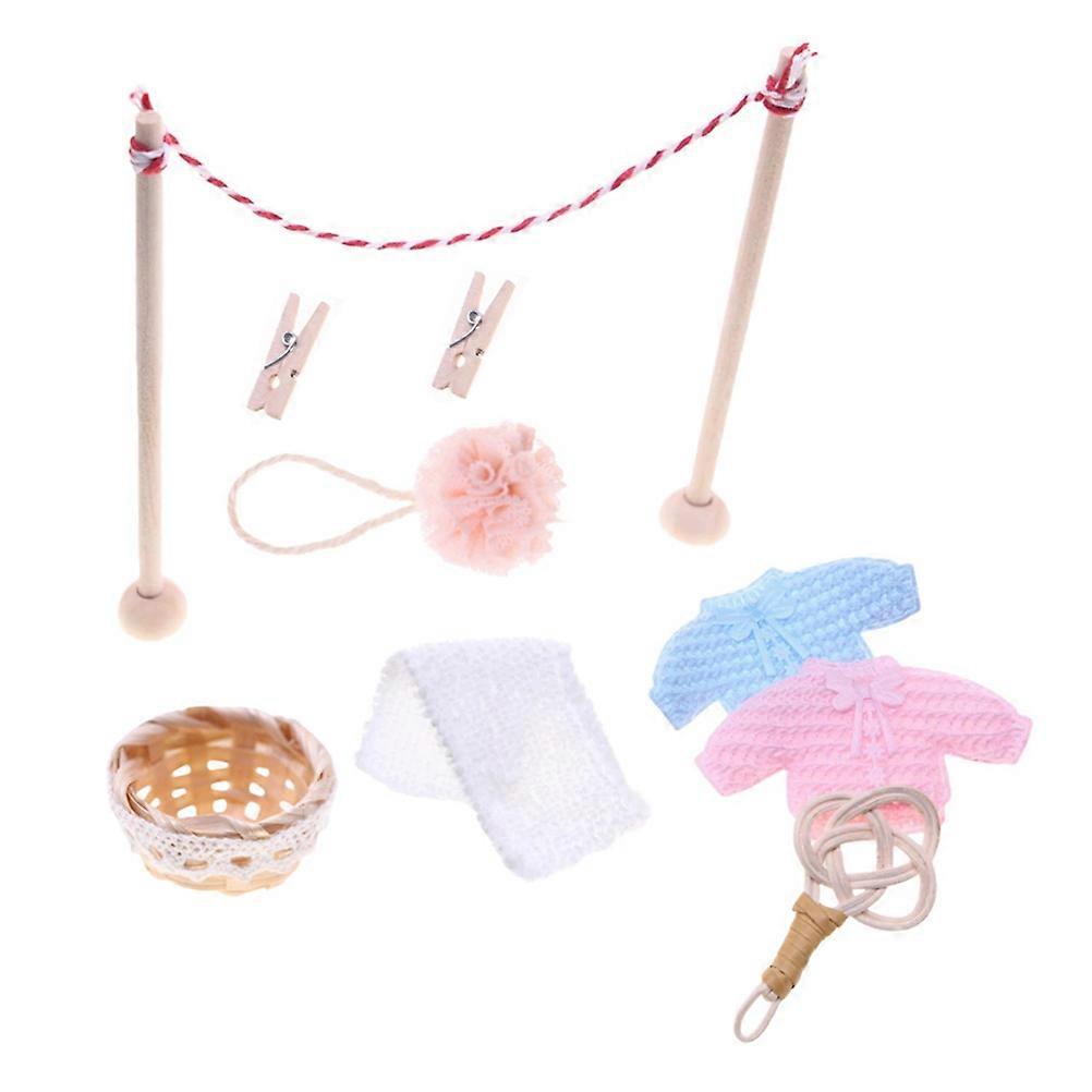 Mini Clothesline Props for Dollhouse Clothes Drying Set 2Sets Portable