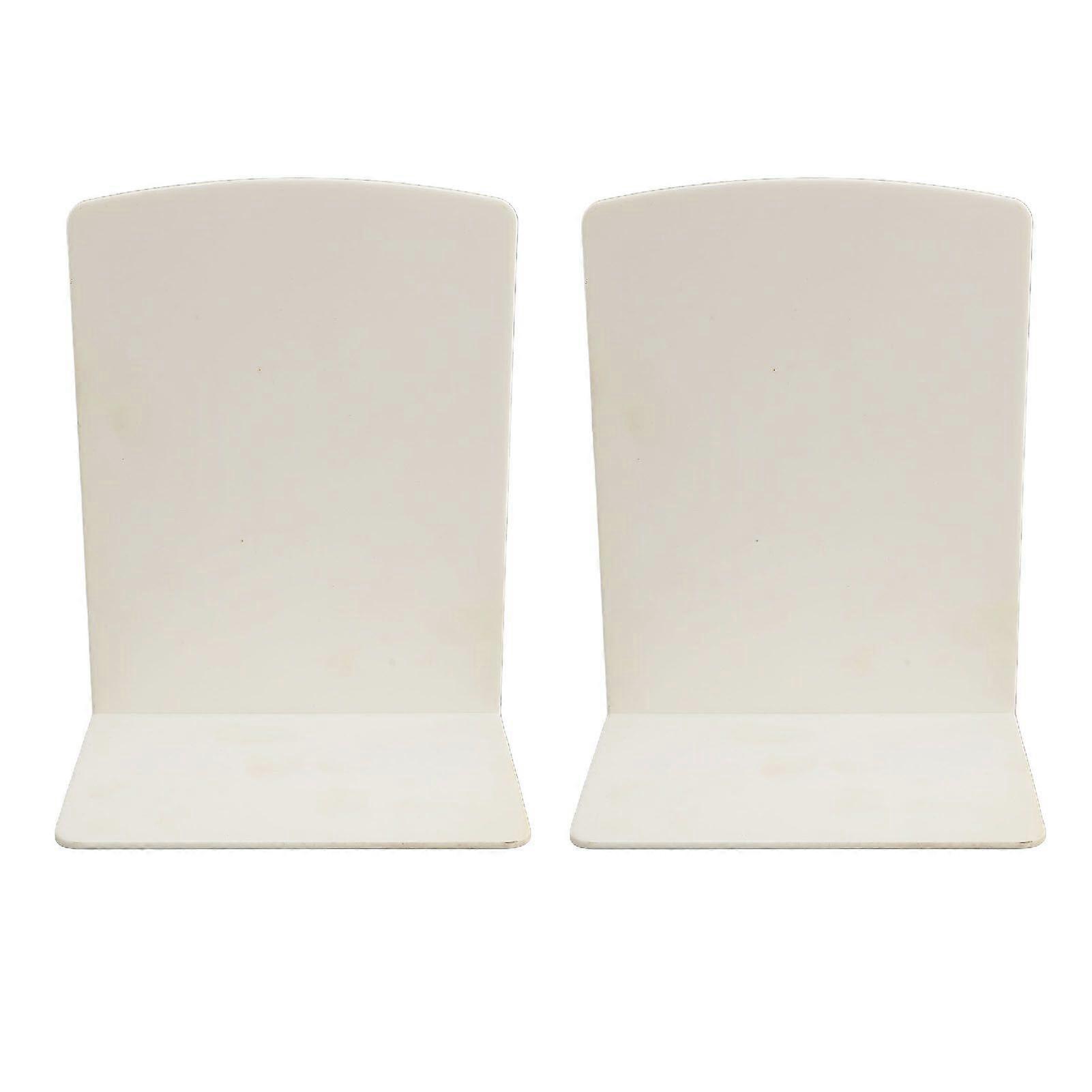 2 Pcs White Plastic Bookend Simple and Modern Book Shelf Holder Desktop Book File Magazine Organizer