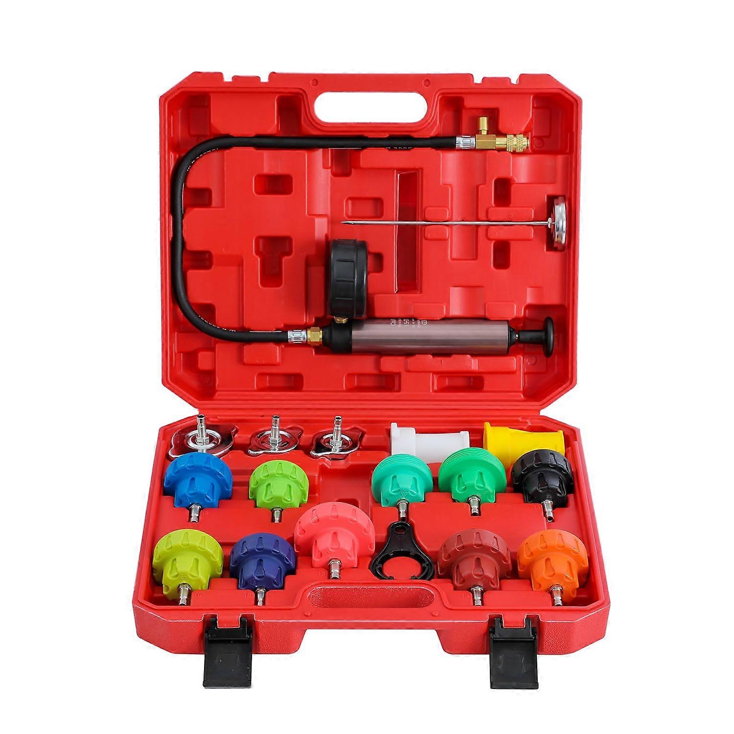 18Piece Car Radiator Cooling System Pressure Tester Kit With Hand Vacuum Pump Water Tank Leak Detector