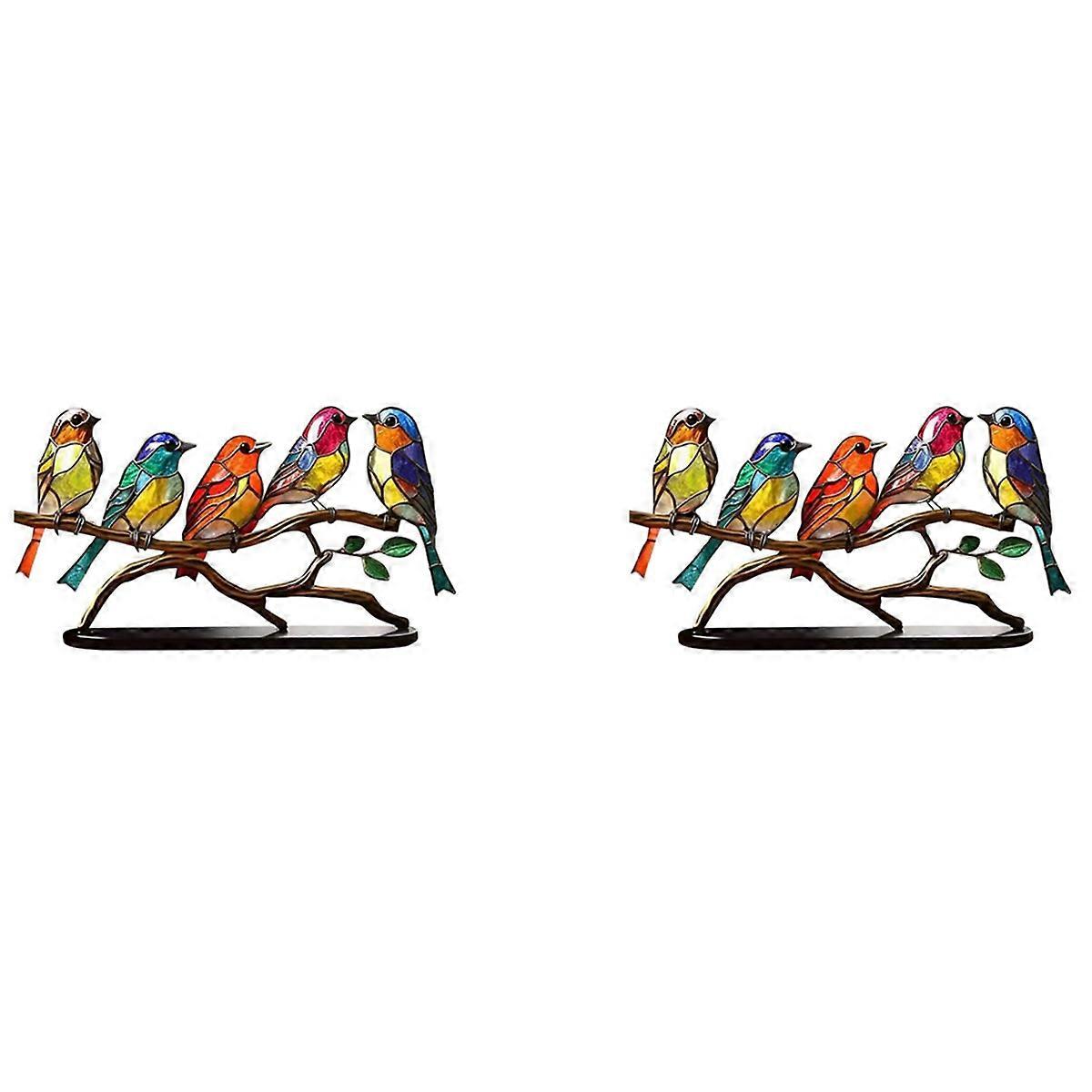 Stained Birds on Branch Desktop Ornaments, Stained Bird Iron Ornament