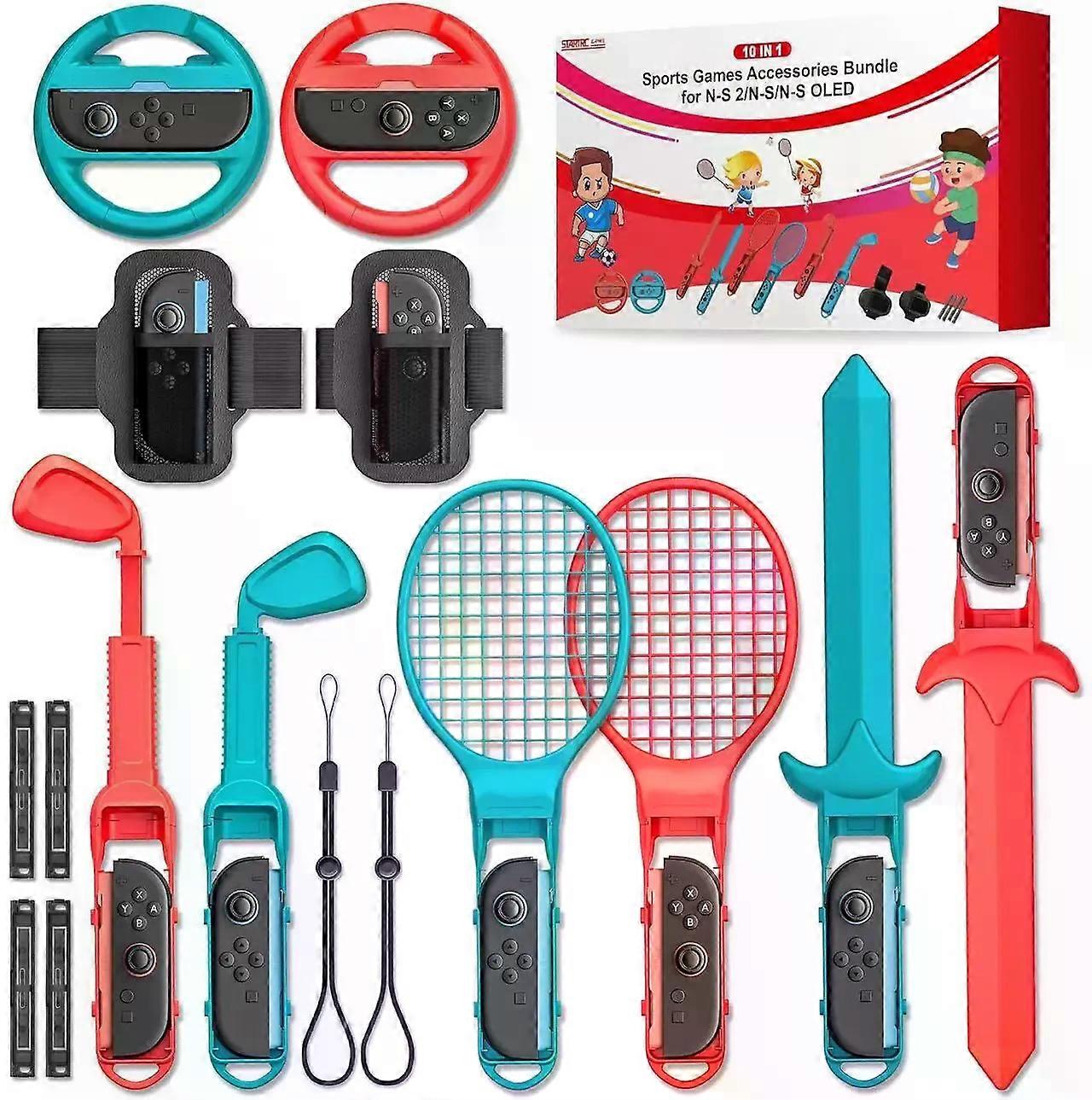 Switch 2 Sports Accessories Bundle, 10-in-1 Family Pack with Tennis Rackets, Adjustable Golf Clubs, Swords for Nintendo Switch 2 Sports Games, Premium