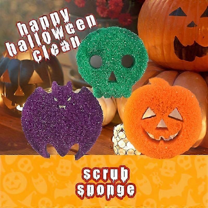 3 قطع إسفنج اليقطين هالوين - درجة حرارة سحرية حساسة ، تنظيف متعدد الأغراض ، مطبخ ، غسل الصحون ، وعاء ، حمام ، فرشاة شعيرات ناعمة ، فريد من نوعه H