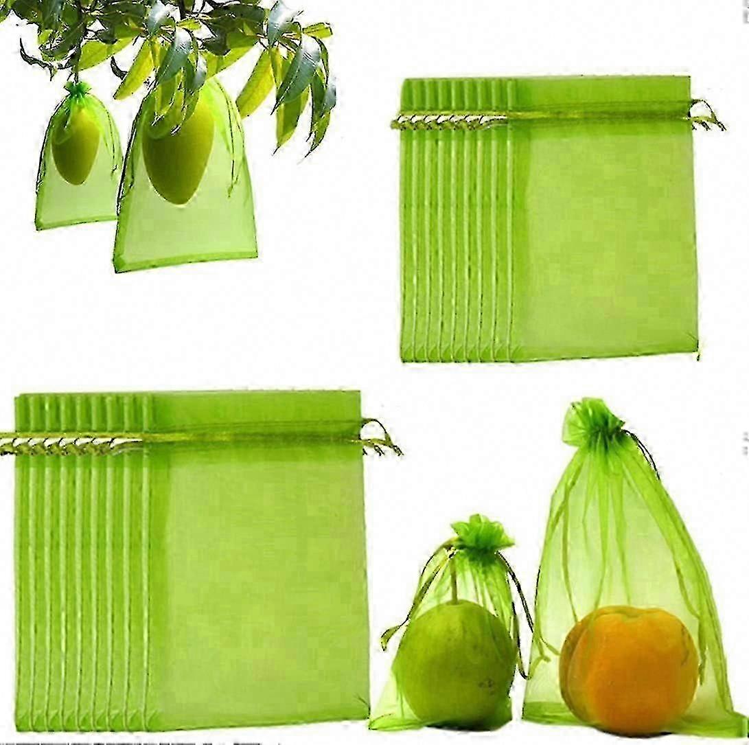 Garden Netting, Fruit Protection Netting Bag for Fruit Tree Mesh Bag Garden Barrier Bag with Drawstring Green 100PCS SZRH