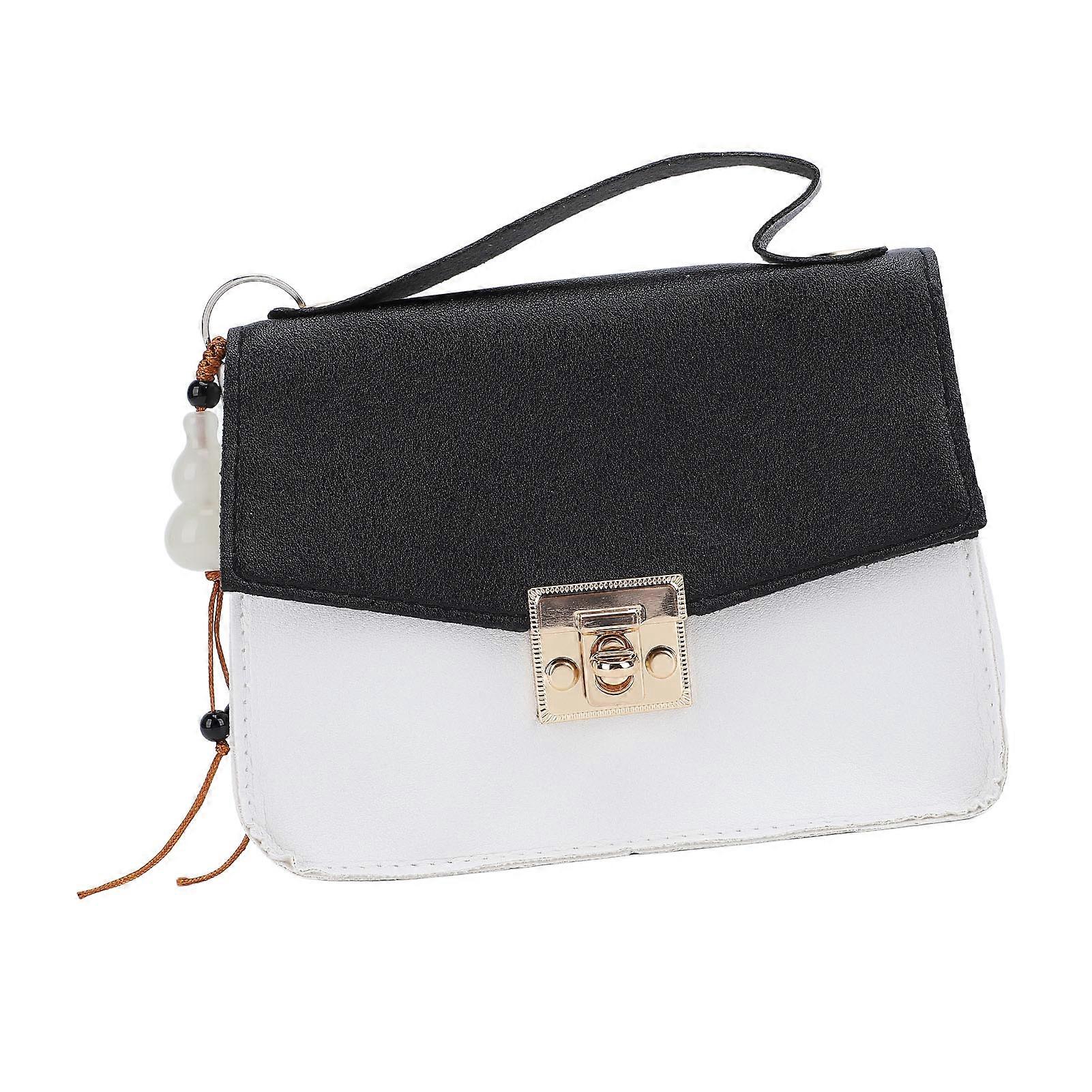 女士单肩包顶部提手钱包可爱手提包防刮，带拼色设计宽敞空间黑色