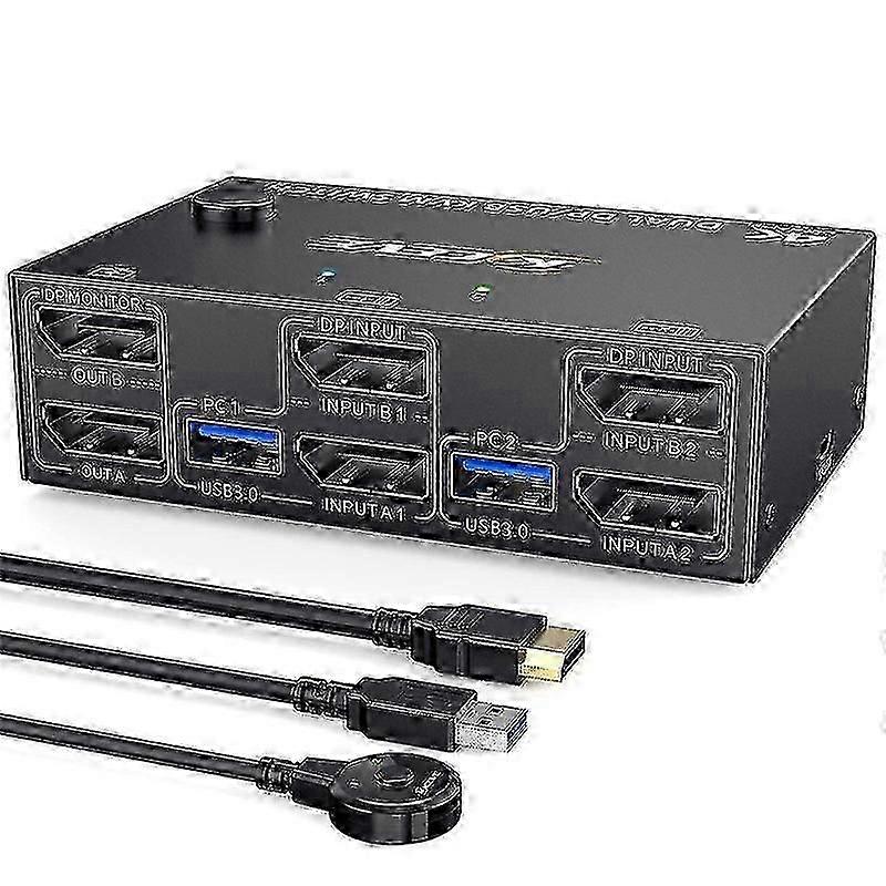 Kvm Switch Dual Monitor Displayport, 4 Usb3.0 For 2 Computers, 2 In 2 Out Dp 1.4 Kvm Switch Boris
