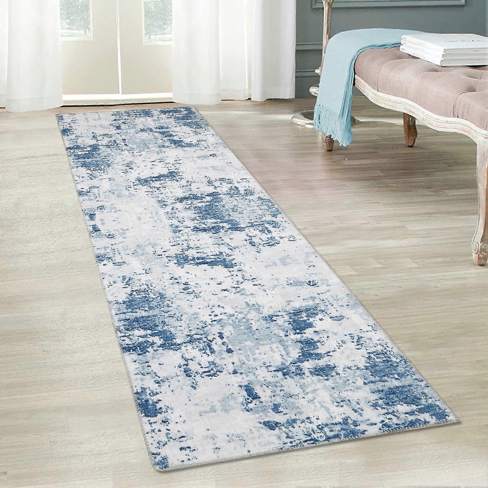 Haperlare 2' x 10' Runner Rug for Living Room Modern Abstract Washable Distressed Rug Light Blue