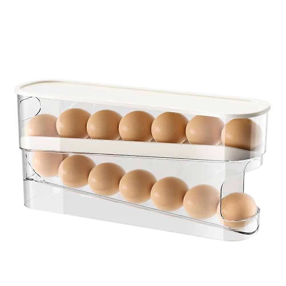 Egg Holder Dispenser Fridge Roll Down Stackable With Lid 2 Tier Storage Tray Basket Rolling Kitchen Countertop Organizer