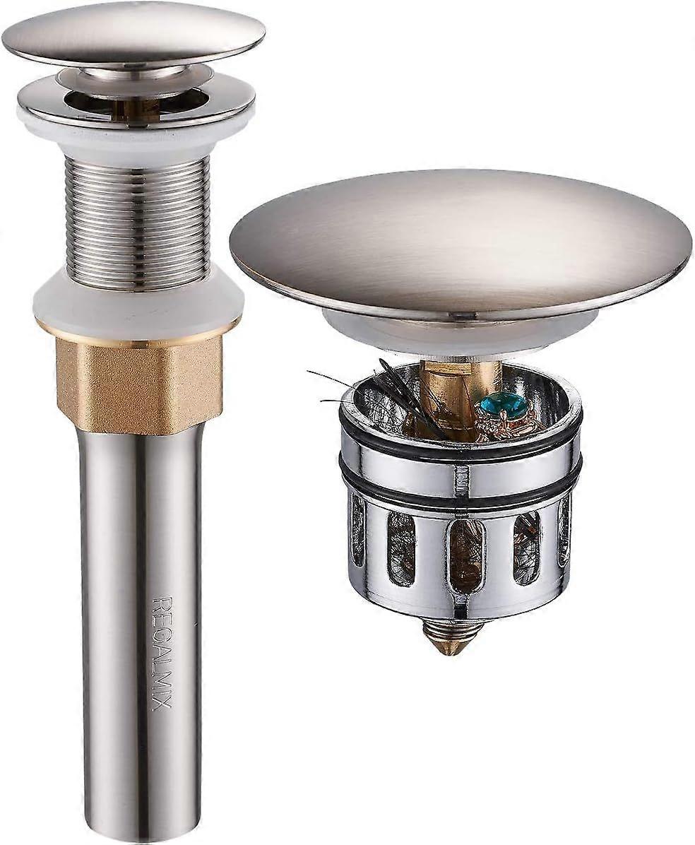 Bathroom Sink Drain, Vessel Sink Pop Up Drain,Built-in Anti-Clogging Strainer, Sink Drain Assembly Without Overflow Brushed Nickel,(1-1/2" to 1-3/4") 