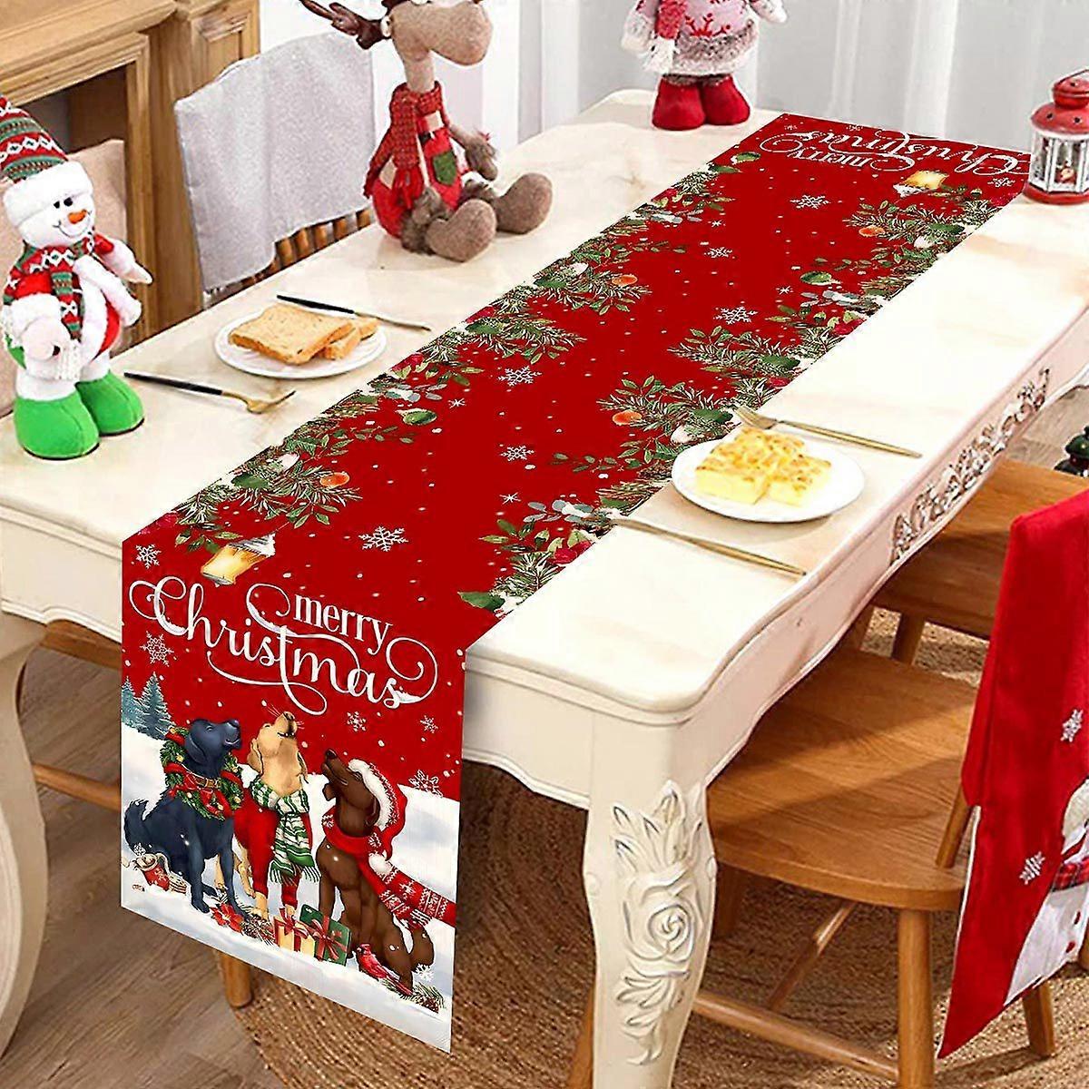 Christmas puppy pattern table runner Christmas party table decoration Christmas atmosphere decoration table runner