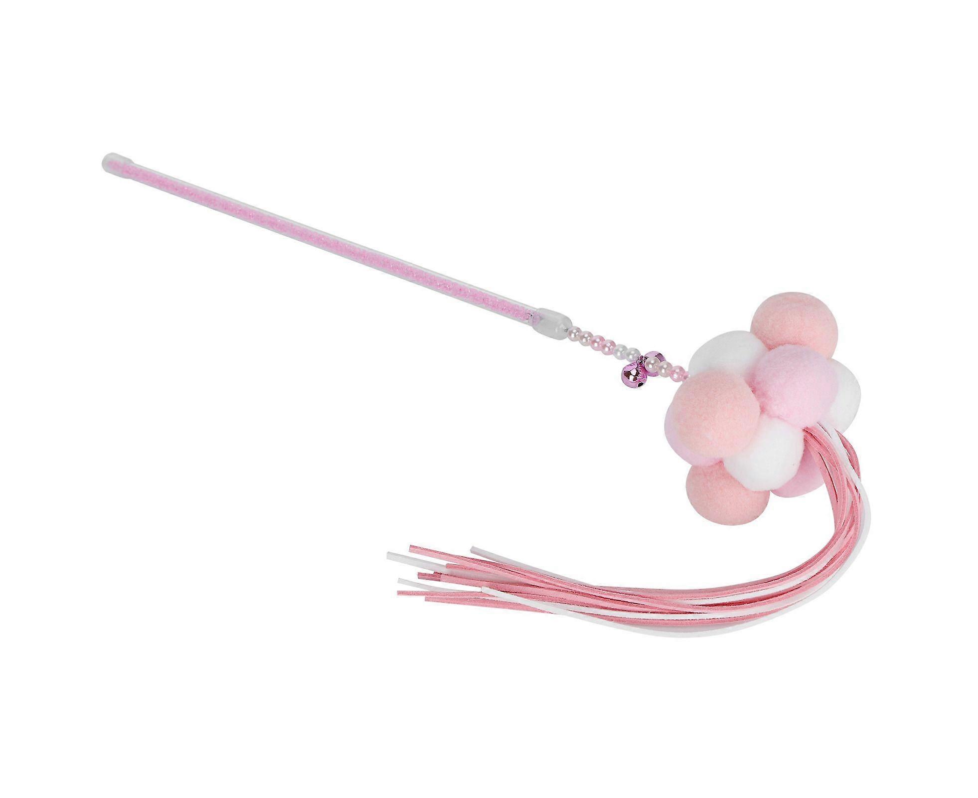 Pet Cat Tassel Playing Stick with Bell and Plush Ball Cat Interactive Training ToyPink