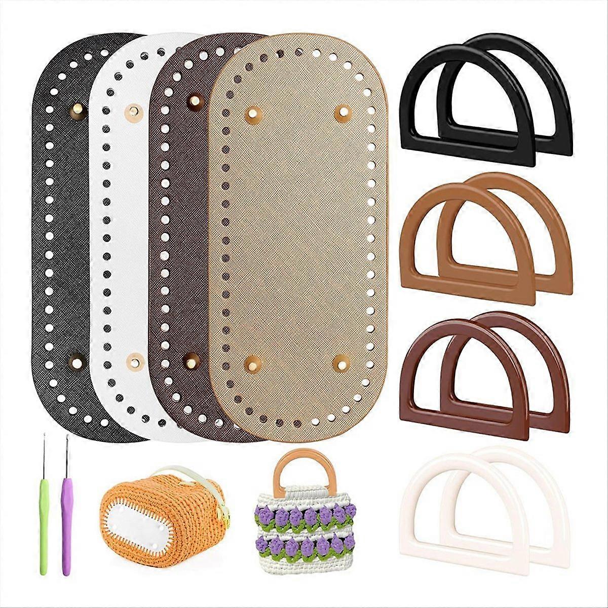 Bag Bases for Crochet with D Shape Purse Handles for Bag Making, 2 PCS Crochet Hooks, 4 Colors Leath